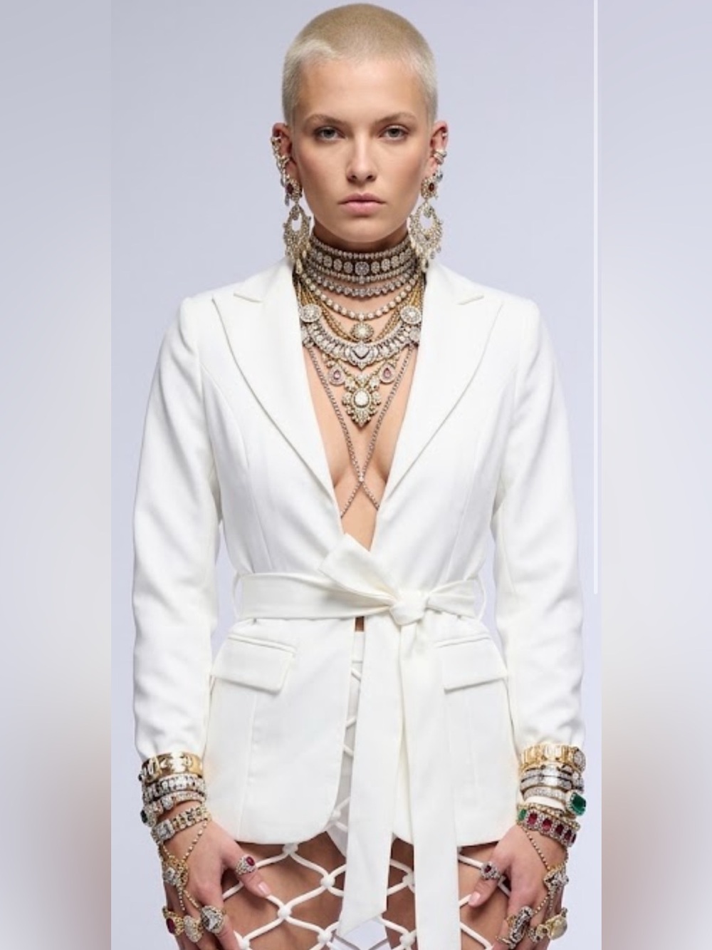 AKIRA White Tie-Waist Blazer Jacket clean girl